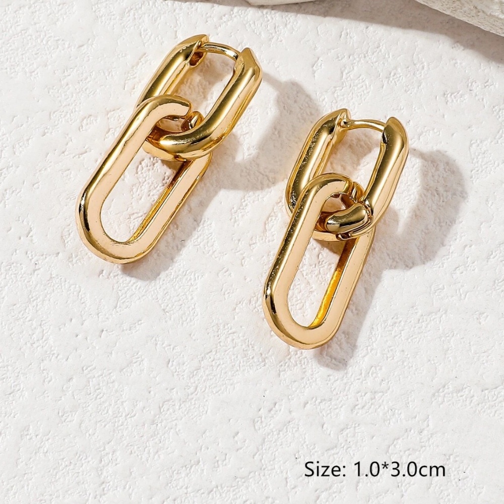 Gold Tone Earrings Link Style Fashion Jewelry - Picture 4 of 5